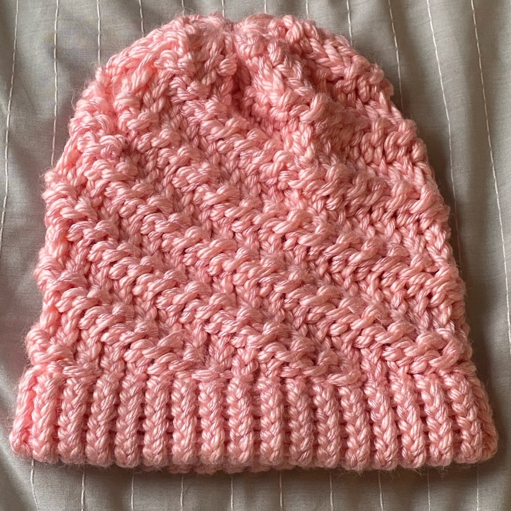 Handmade Pink Knit Beanie for Women